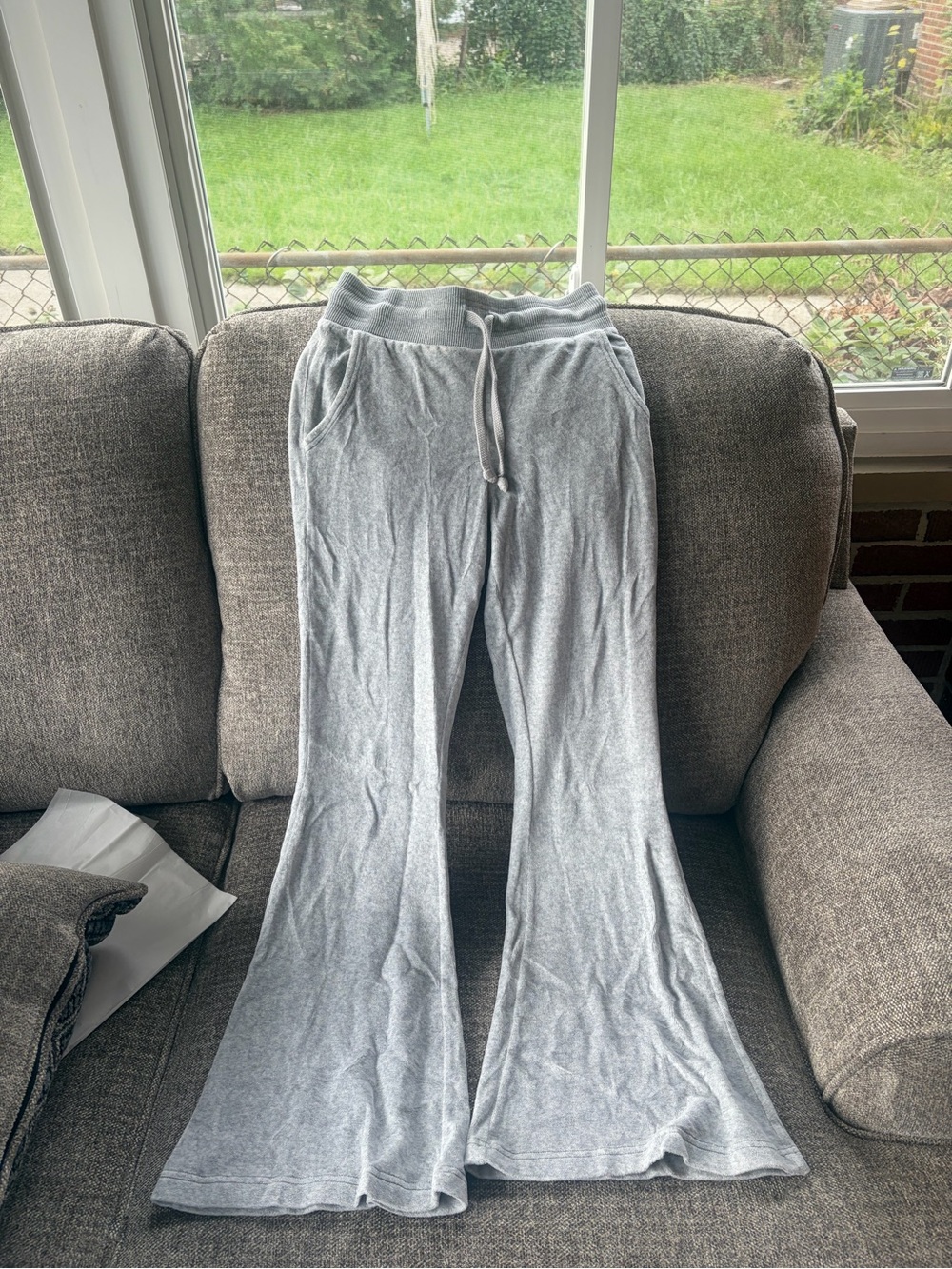 Aerie Light Gray Flared Sweatpants with Drawstring